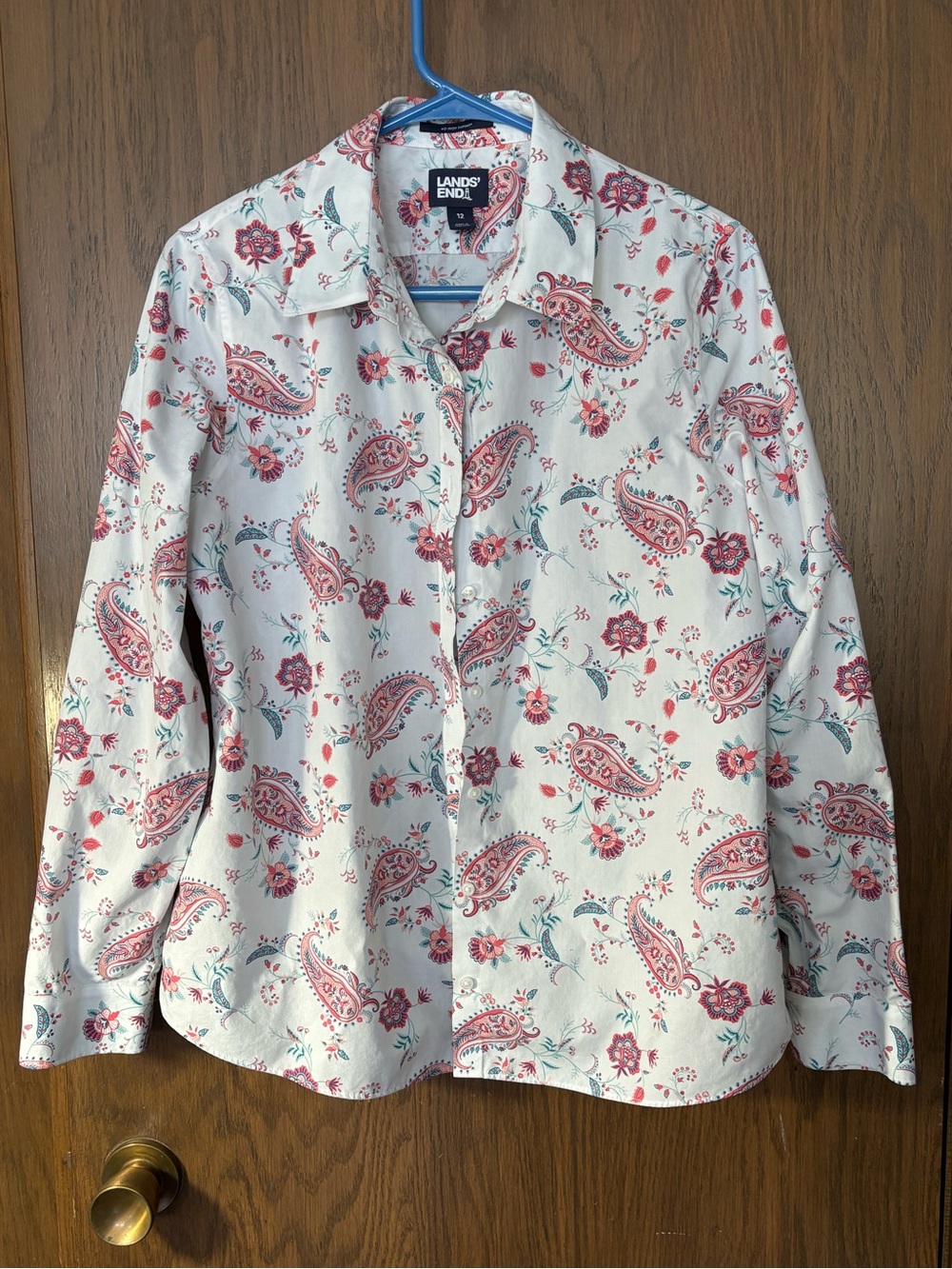 Lands' End Paisley Wrinkle Free No Iron Button Front Shirt